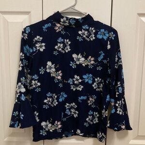 3 for $12 Floral pattern print collared blouse flounce sleeve long top shirt